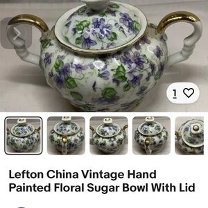 Floral Ceramic Vase with Purple and Green Accents